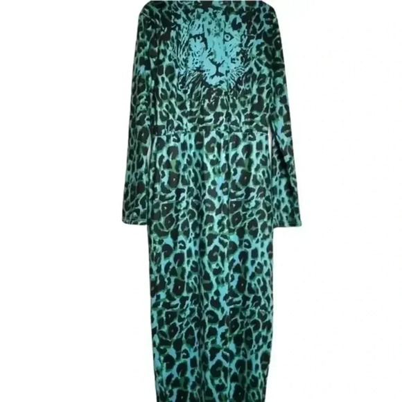 Women's Blue Animal Print Dress - Split - Long Sleeve Dress- Size Medium - Picture 9 of 11